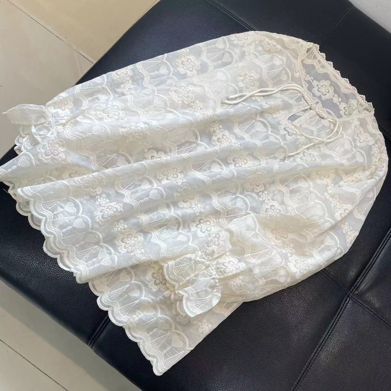 CS090春夏装新款较透国风刺绣布宽松中长款套头衬衫女士