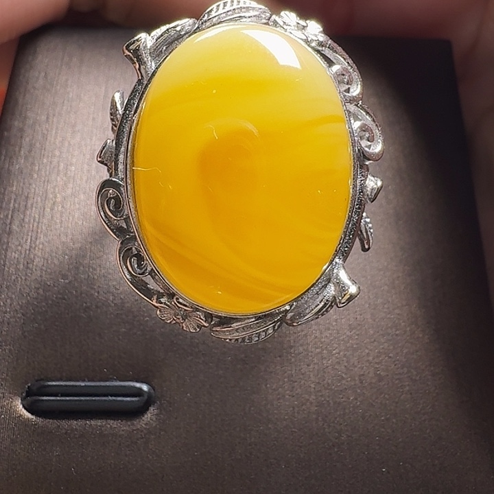 蜜蜡银S925镶嵌戒指戒指