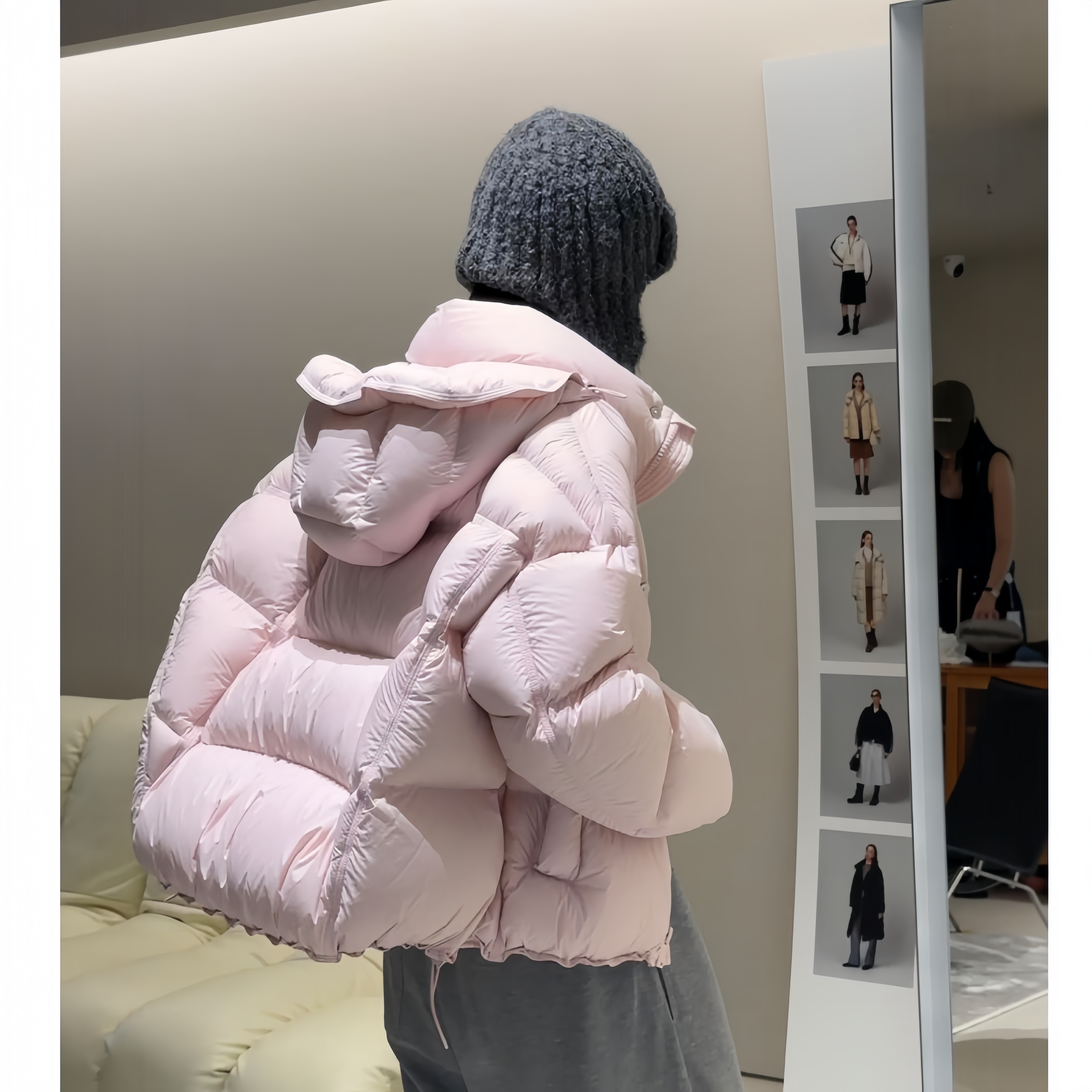 粉色羽绒棉服女冬季短款小个子高级感宽松加厚90白鸭绒面包服外套