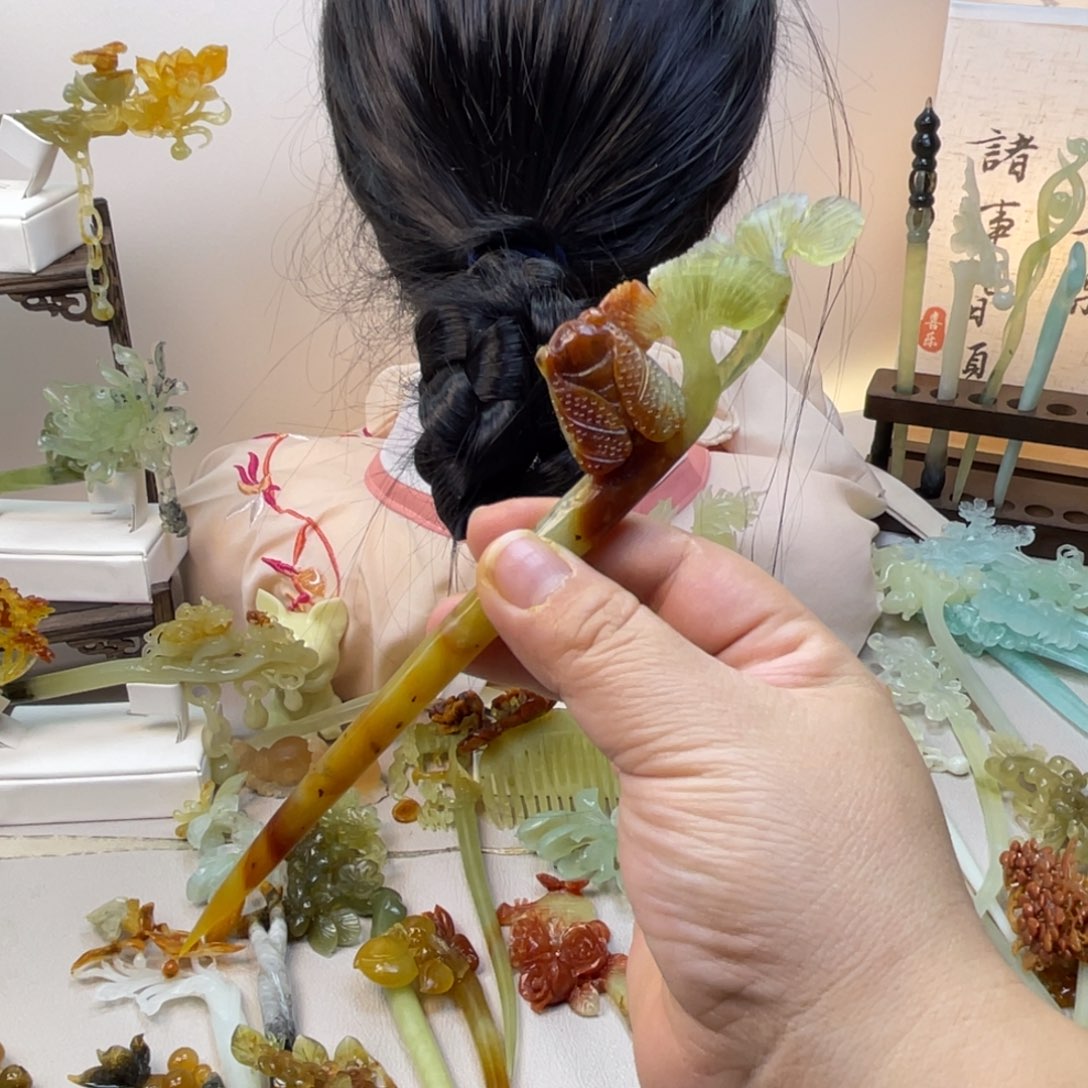 蛇纹石玉合金发饰