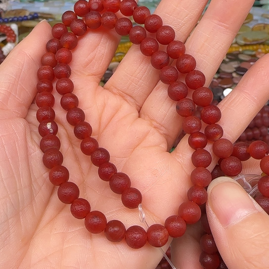 玛瑙/玉髓合金珠宝半成品橘皮红玛瑙6mm一条