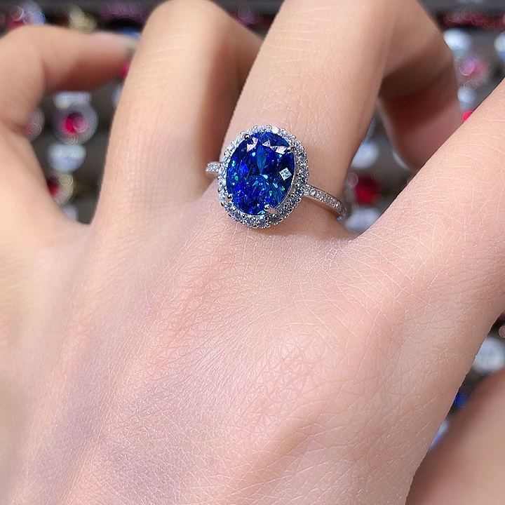 海蓝宝石戒圈银S925镶嵌白鸟巢切810