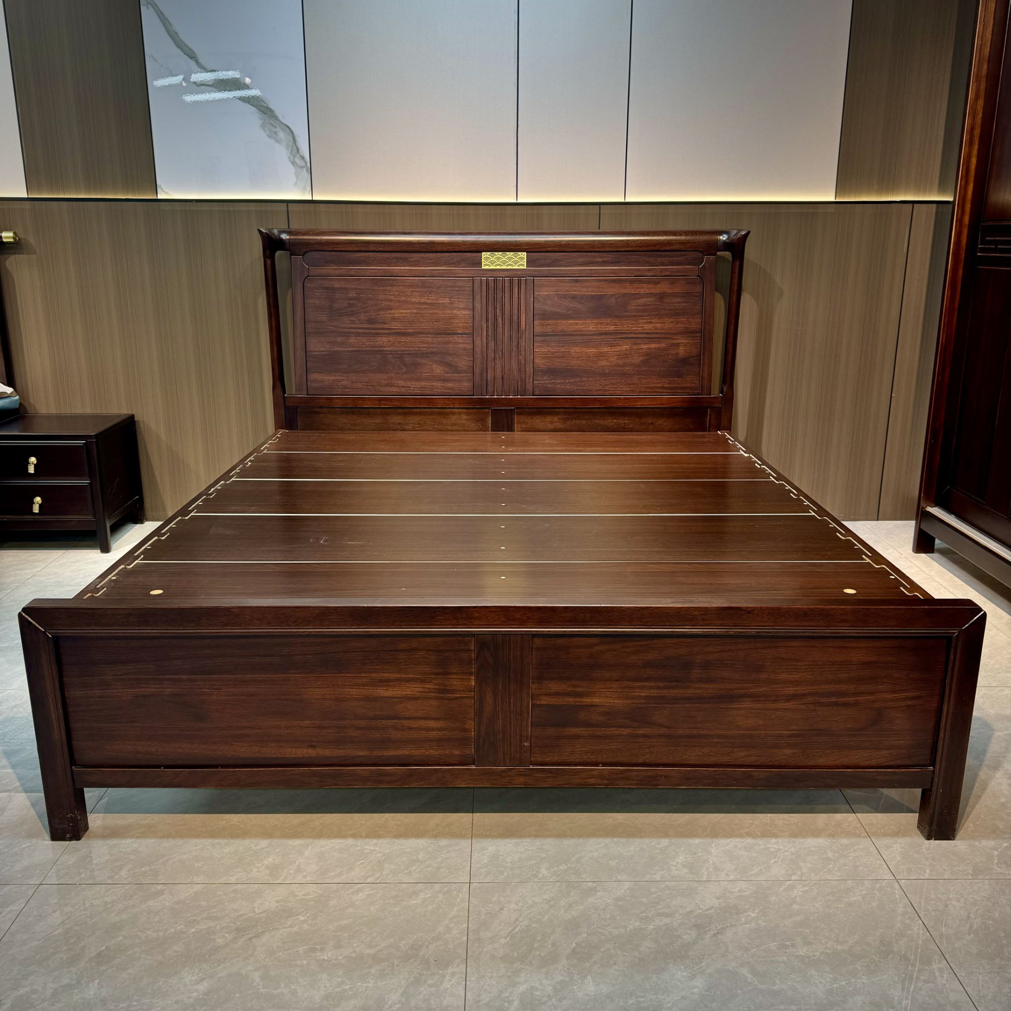 新中式乌金木实木床家用简约现代实木床主卧室大床储物高箱大床