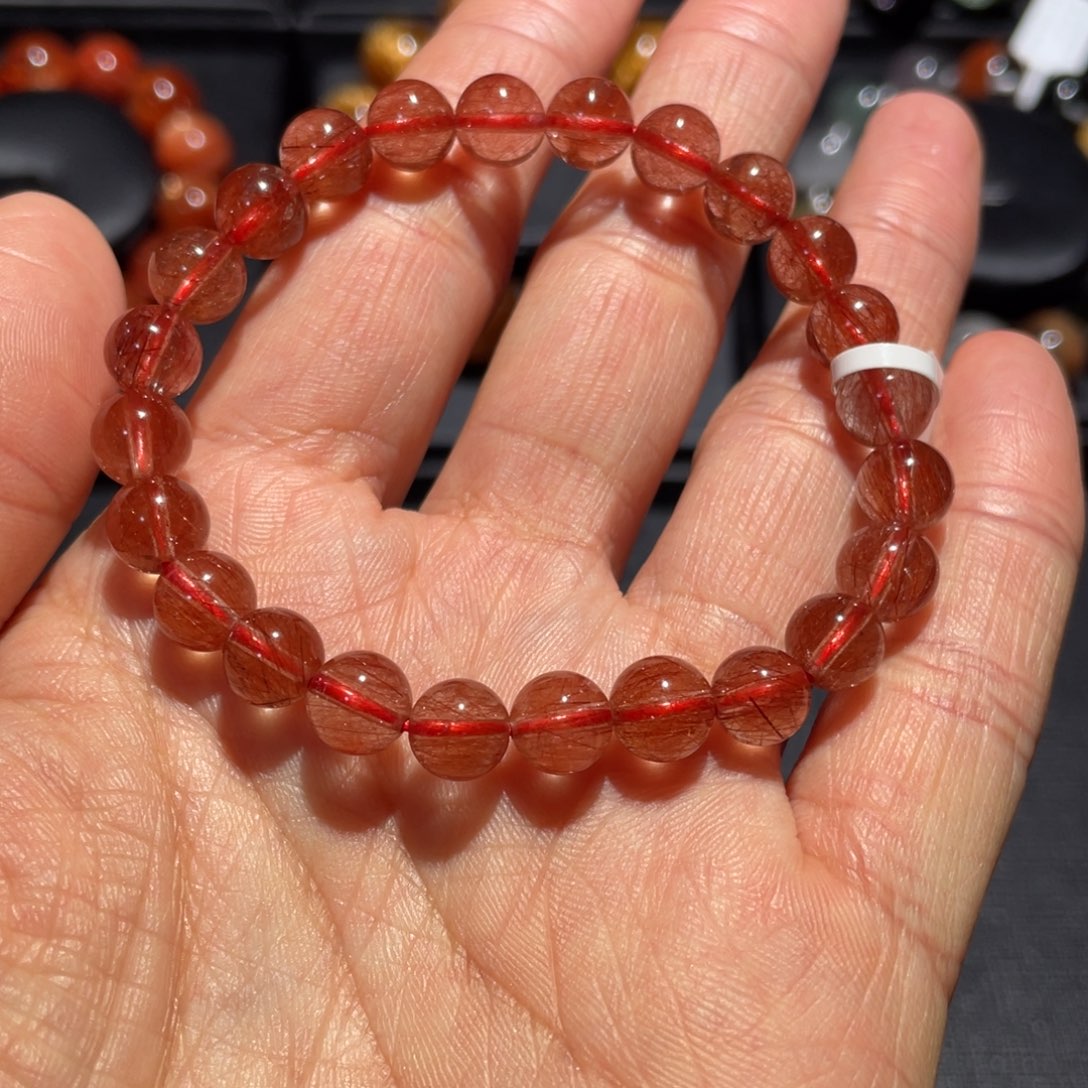 水晶手链未镶嵌红发晶7.5mm左右