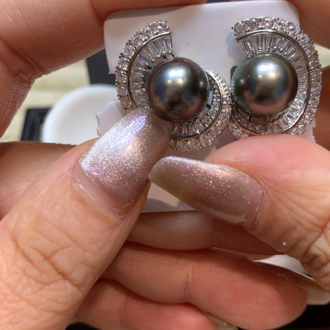 银S925镶嵌海水珍珠耳饰