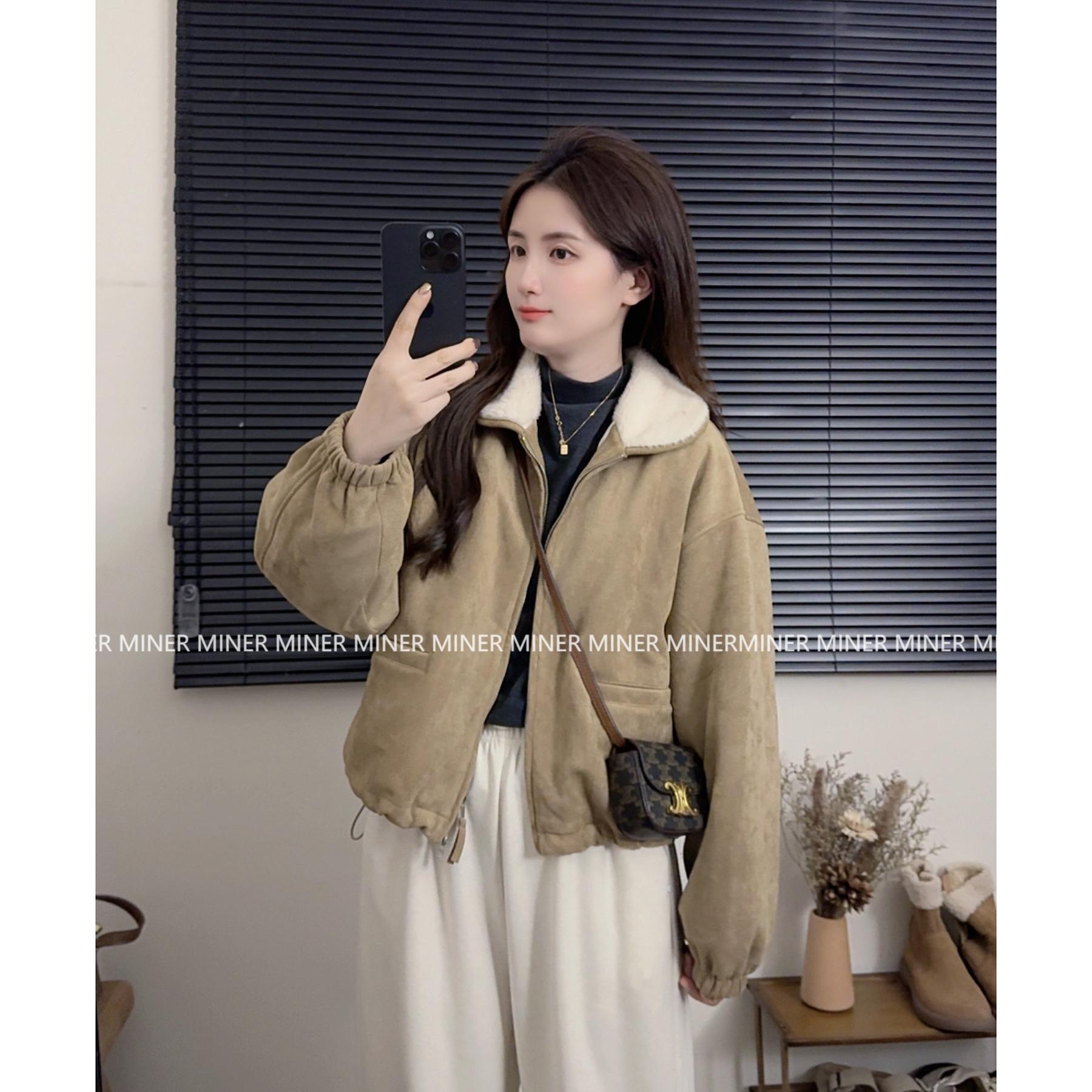【敏儿家】韩系高级感麂皮绒毛毛领保暖羽绒服女装#658142