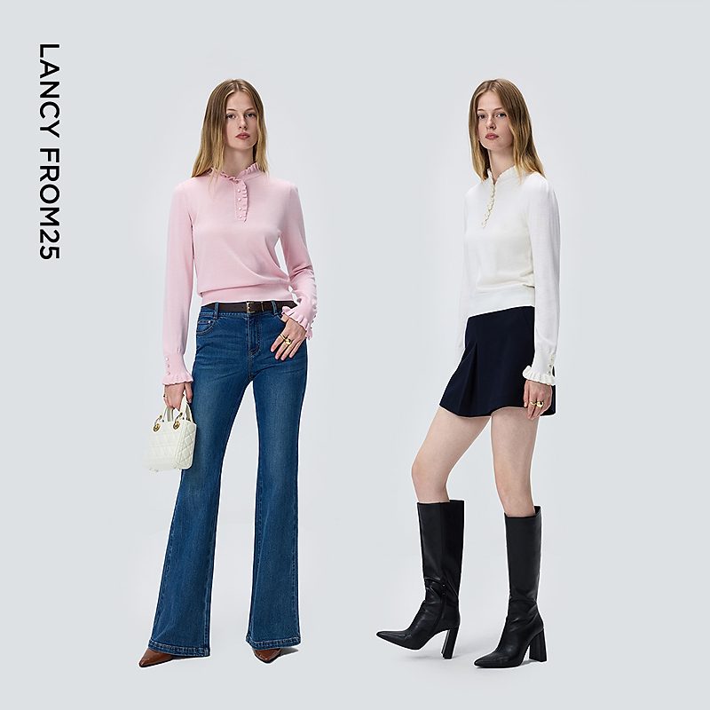 朗姿木耳边设计感套头毛针织衫女时尚通勤风打底衫2025年冬季新款