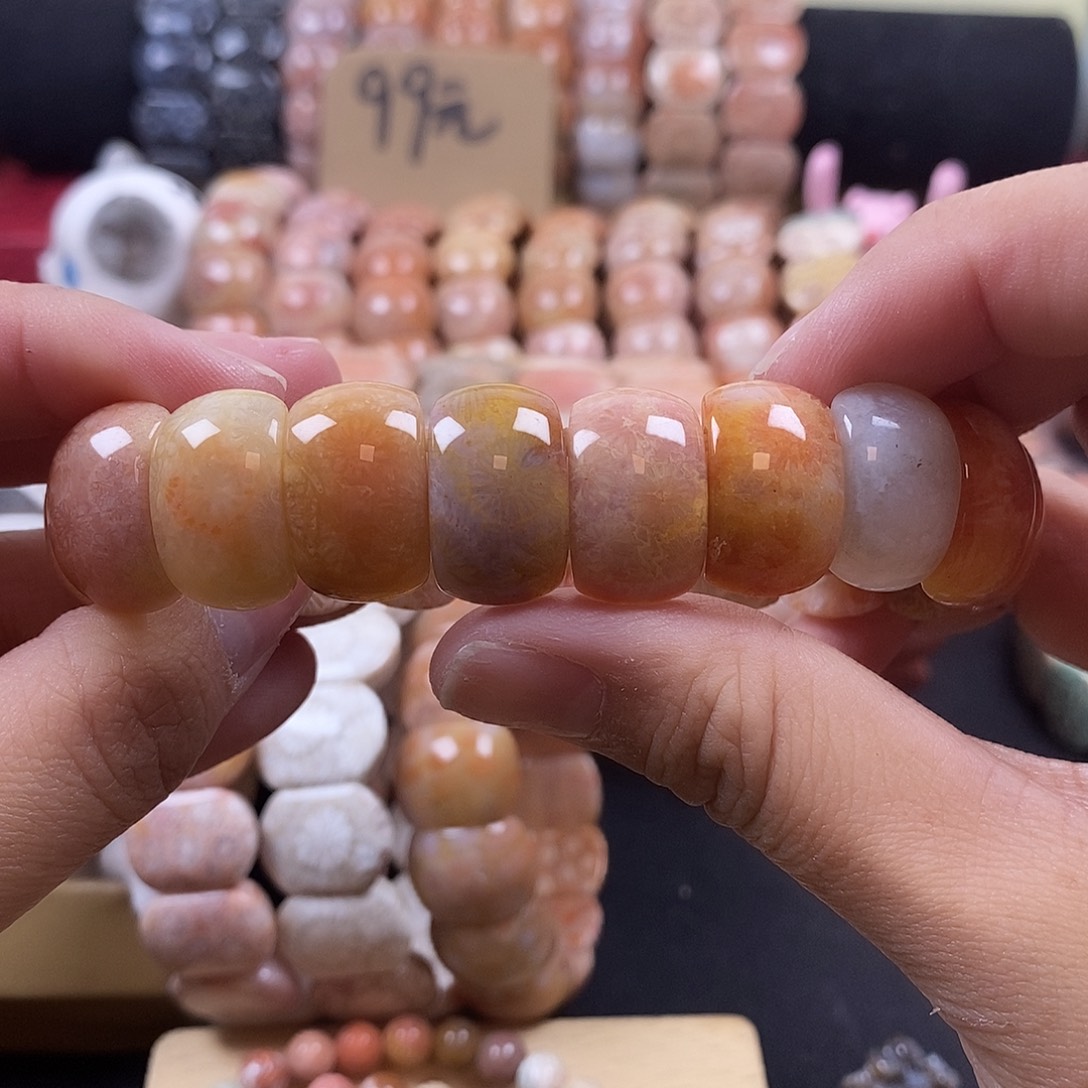 硅化珊瑚（珊瑚玉）未镶嵌手牌 上新冰彩飘花 11