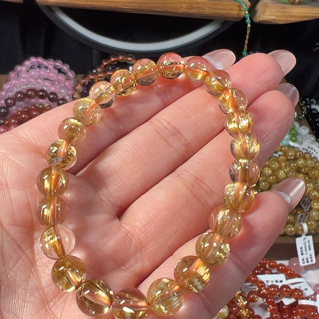 发晶手串未镶嵌天然巴西钛晶7+板顺透体单圈手串