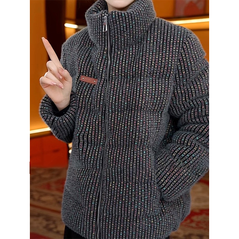 2025秋冬新款韩版高级感洋气拼接保暖立领女加厚百搭短外套潮