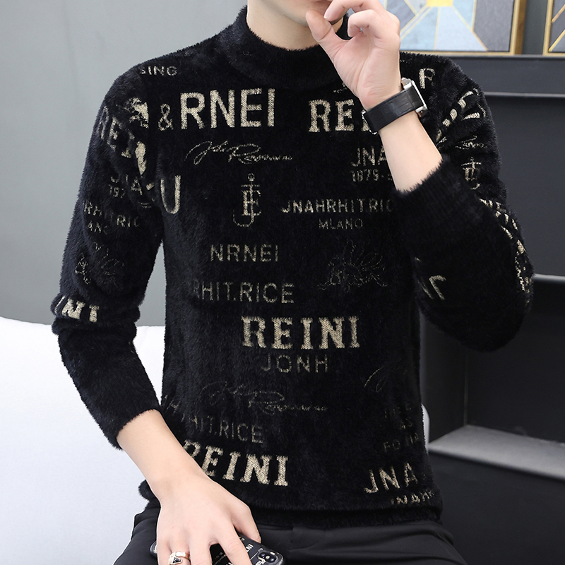 针织宽松型半高领冬季毛衣针织衫圆领男士秋冬季长袖