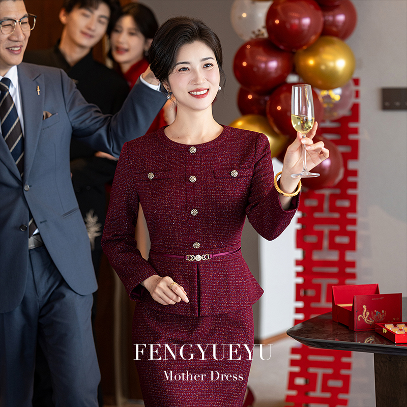锋悦屿【初桐】喜婆婆婚宴装秋冬新款气质妈妈结婚显瘦小香风礼服