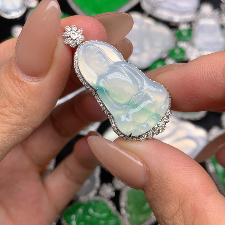 翡翠18K金镶嵌吊坠(不含链)