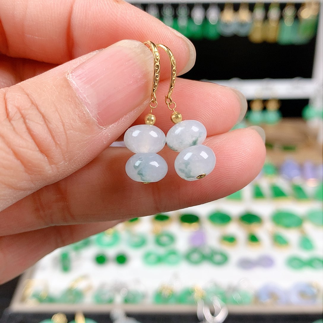 翡翠耳饰18K金镶嵌的