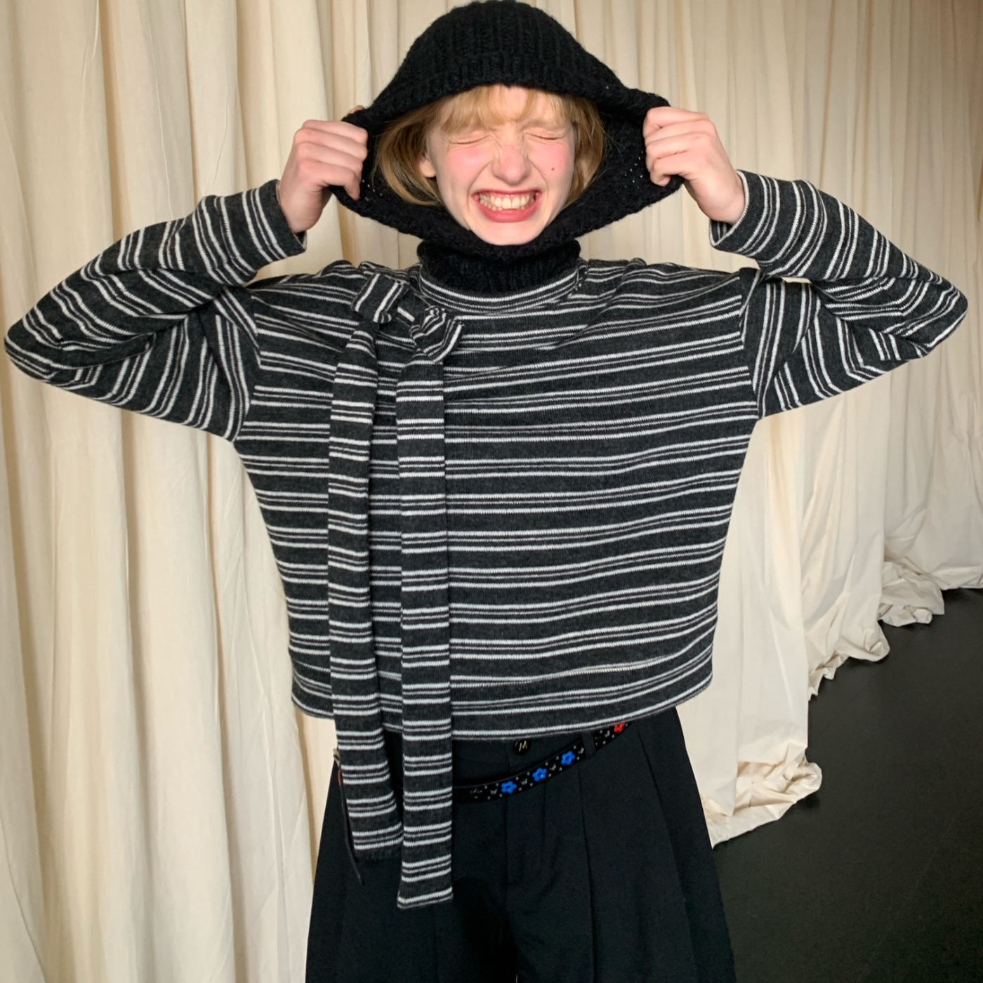 制造后花园*Dreamsteed系列复古学院撞色条纹蝴蝶结飘带长袖上衣