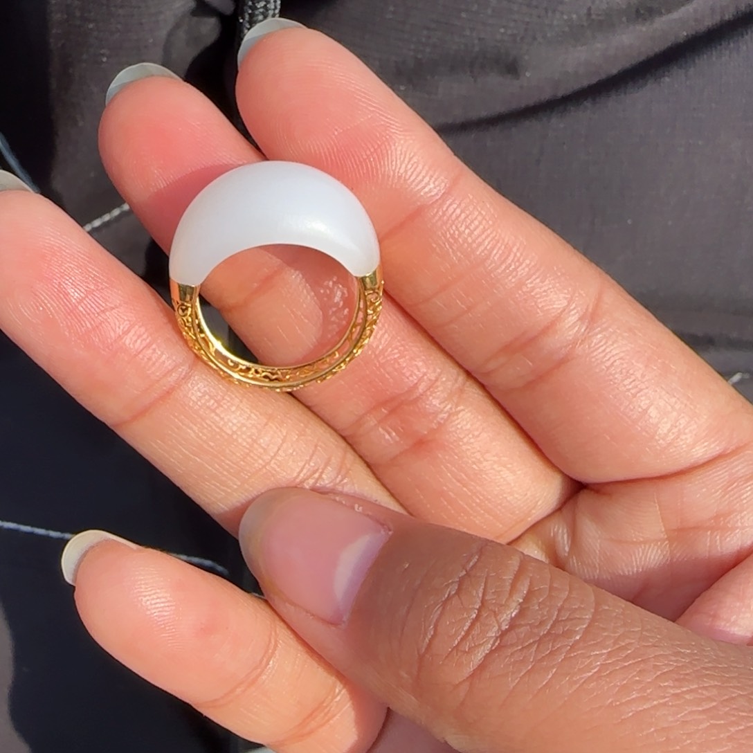 和田玉戒指18K金镶嵌17.6