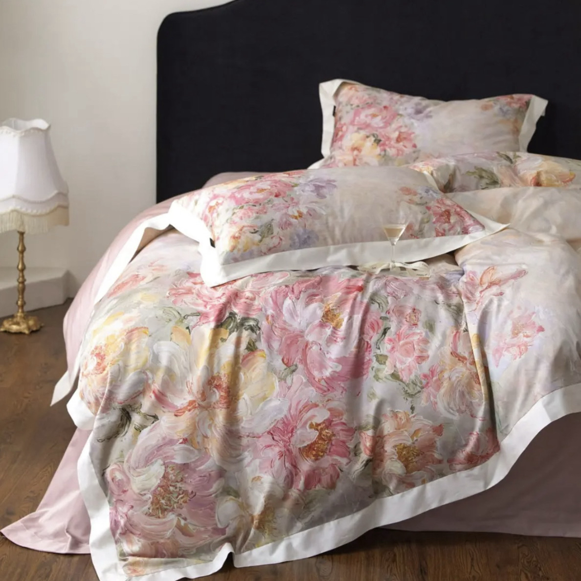 一路生花｜轻奢数码印花高档柔软透气纯棉首席设计师手绘款四件套