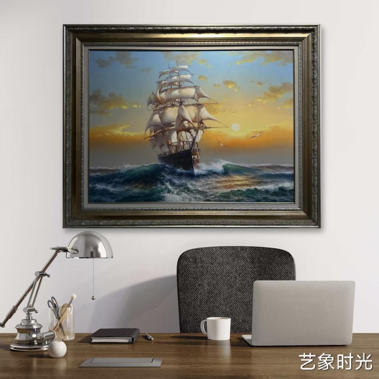 [一帆风顺 鸿运当头] 纯手绘油画玄办公室书房百搭家居装饰画挂画