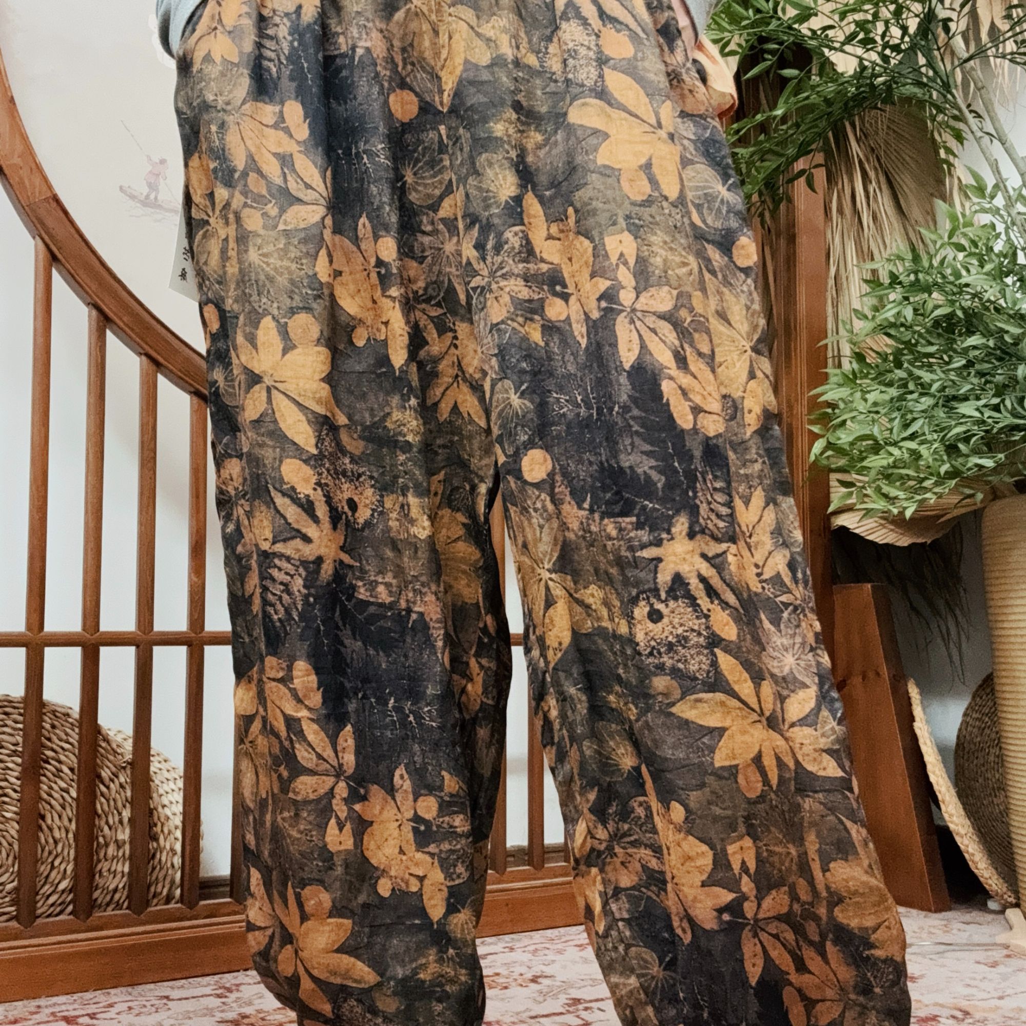 万木春-自然晾晒100%苎麻手工炒色苎麻裤子5035