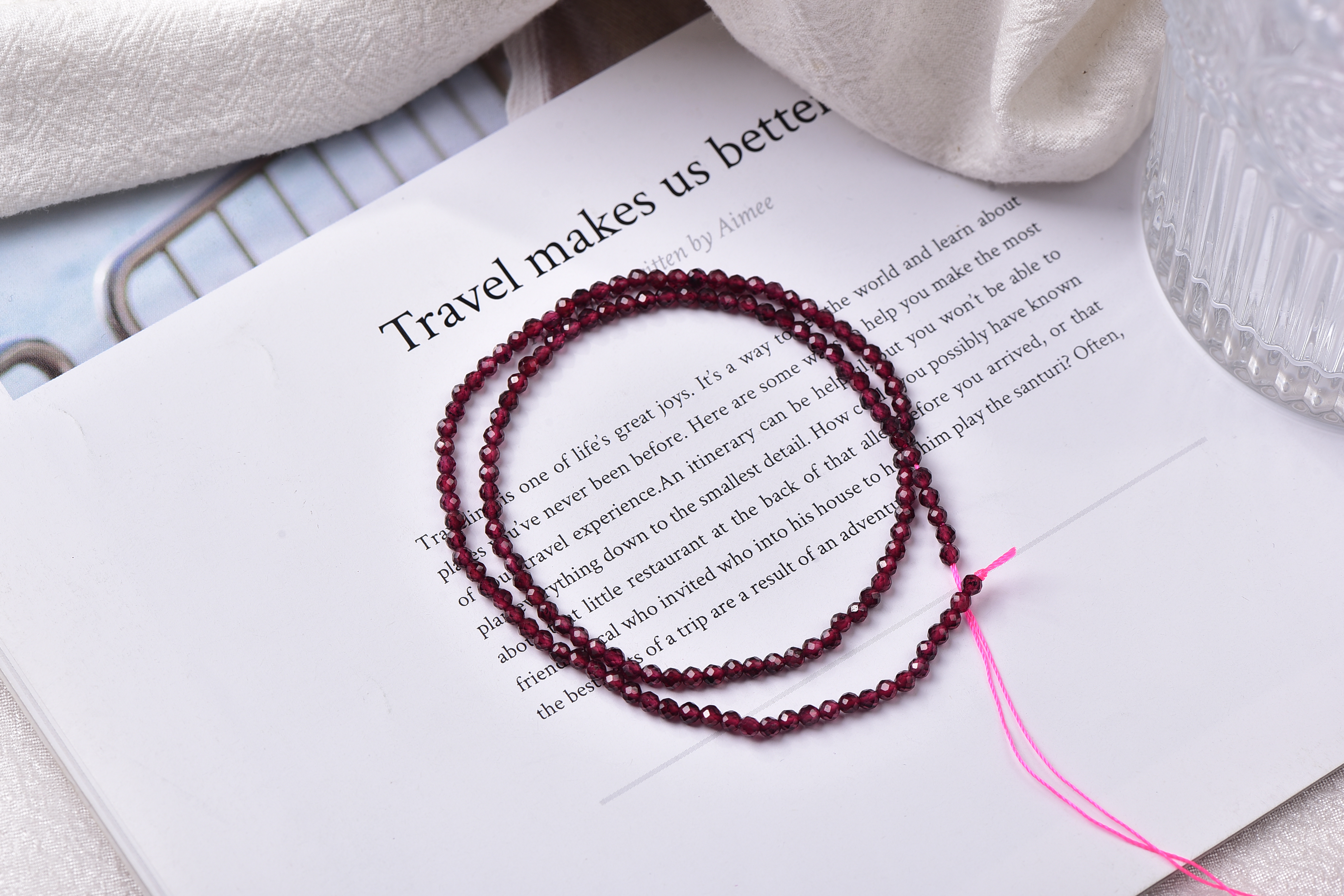 天然酒红石榴石3mm圆珠刻面手工半成品