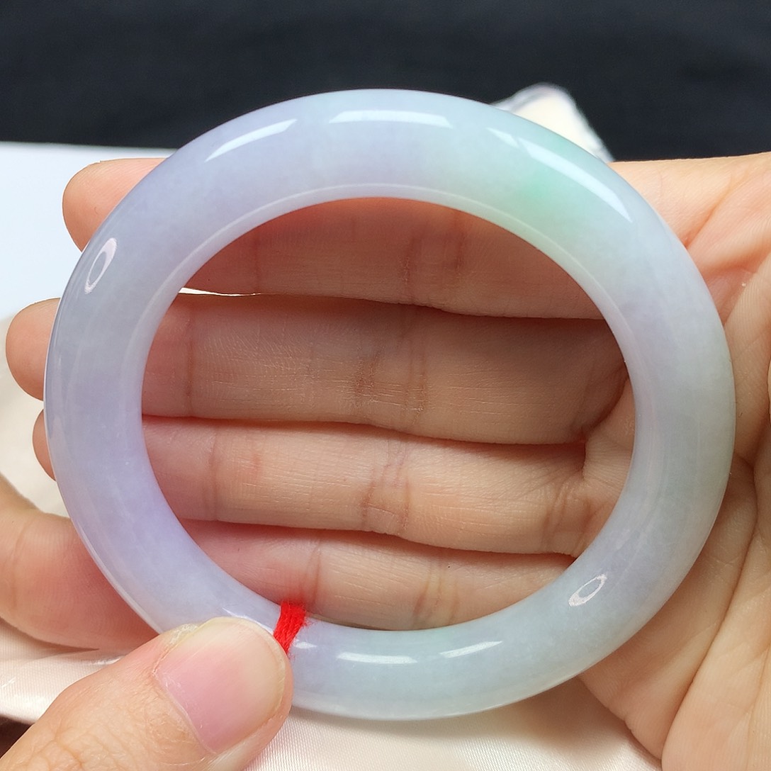 未镶嵌手镯翡翠52.4圈口春彩圆条642