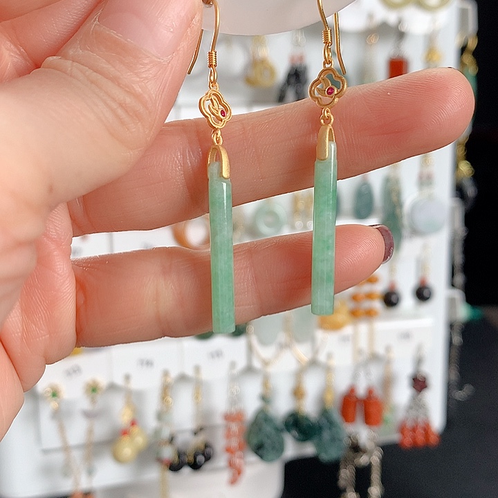 翡翠耳饰银S925镶嵌翡翠