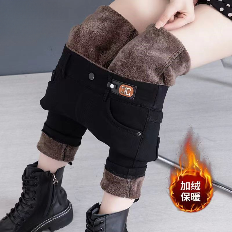 黑色加绒打底牛仔裤女秋冬季显瘦裤子紧身牛仔裤加厚小脚