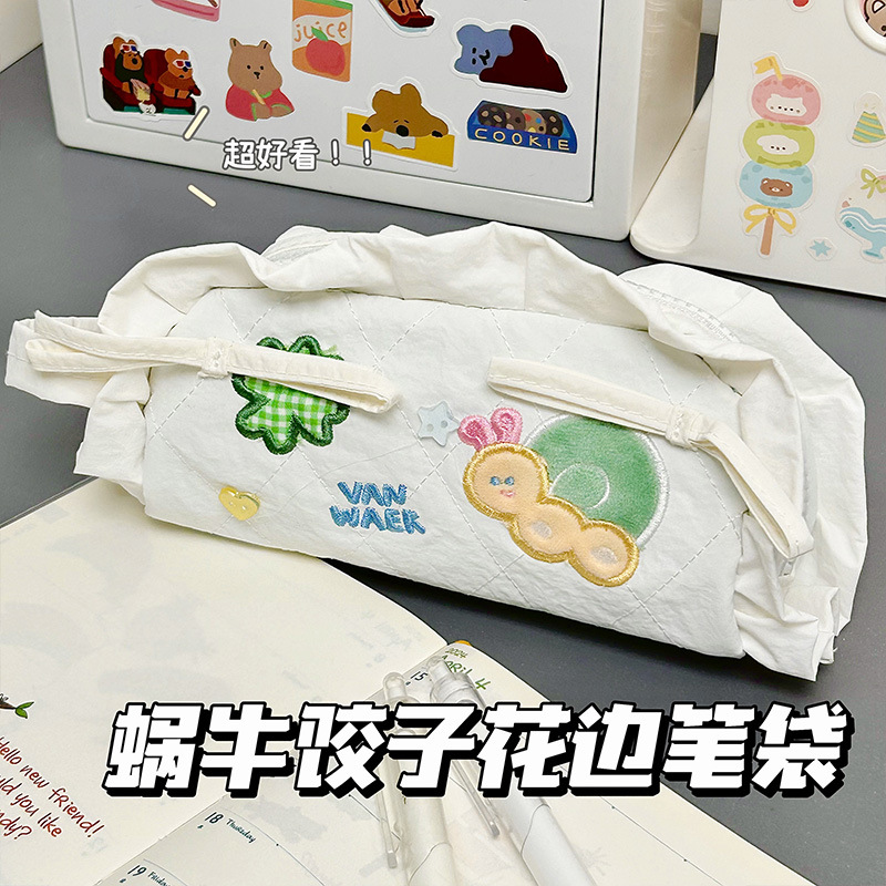花边刺绣文具袋蝴蝶结大容量 笔袋笔盒