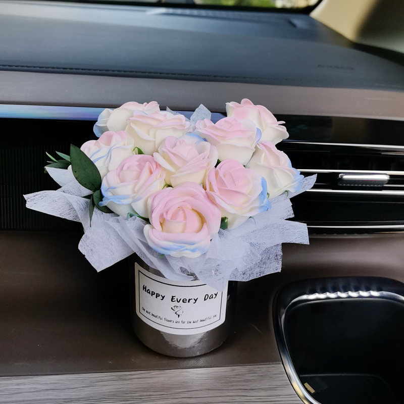车载中控摆件水杯架小花桶水杯架装饰仿真香皂玫瑰小花束车内饰品