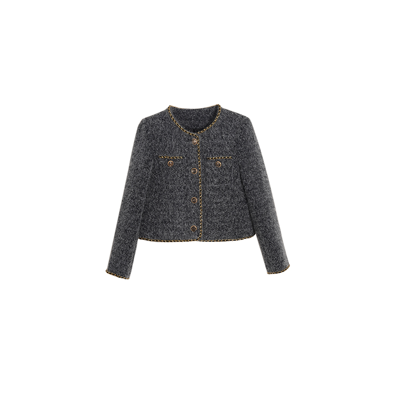 秋冬时尚圆领金链长毛金扣香风套装 WCT241308