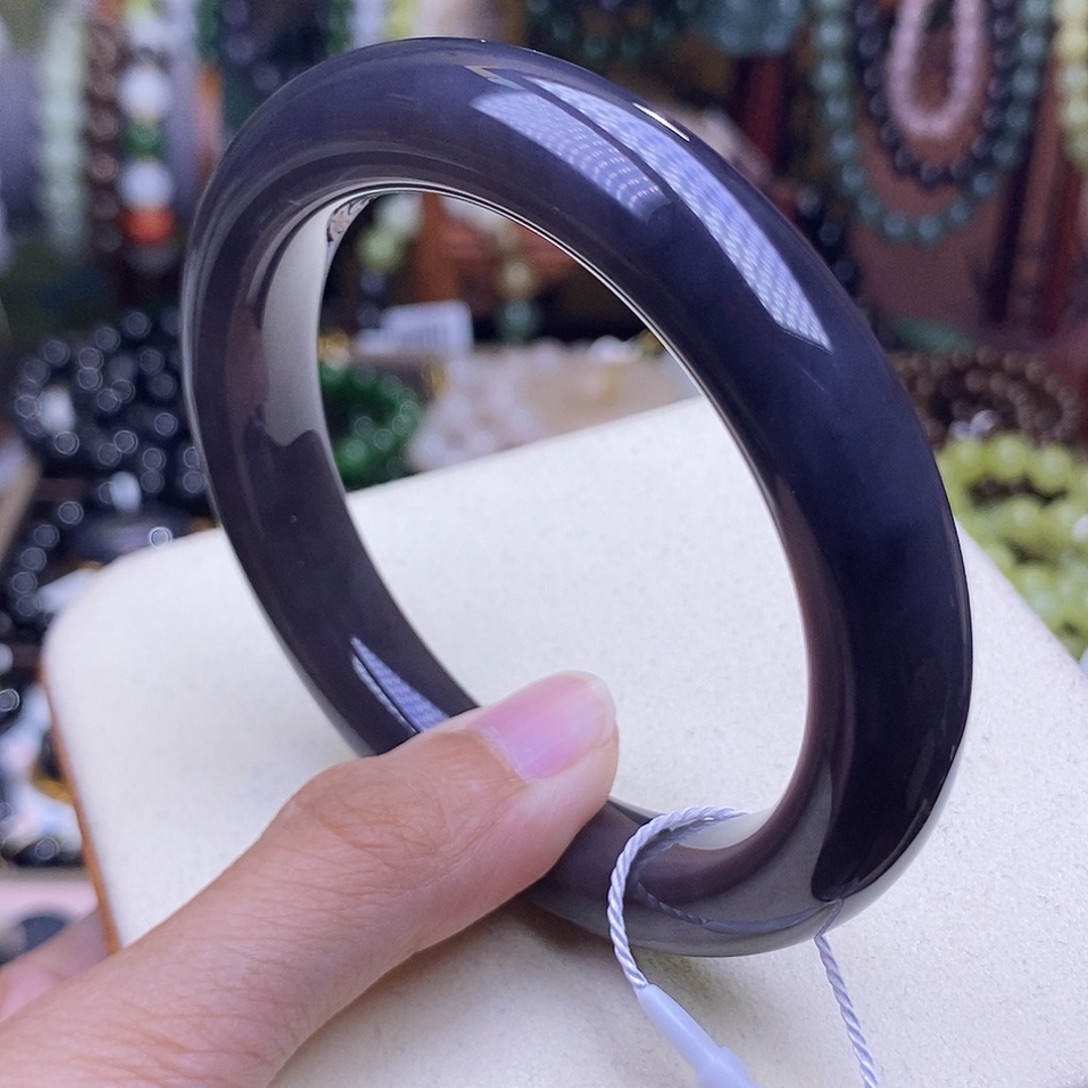 和田玉手镯未镶嵌收藏级浓烟紫脂膏级手镯59