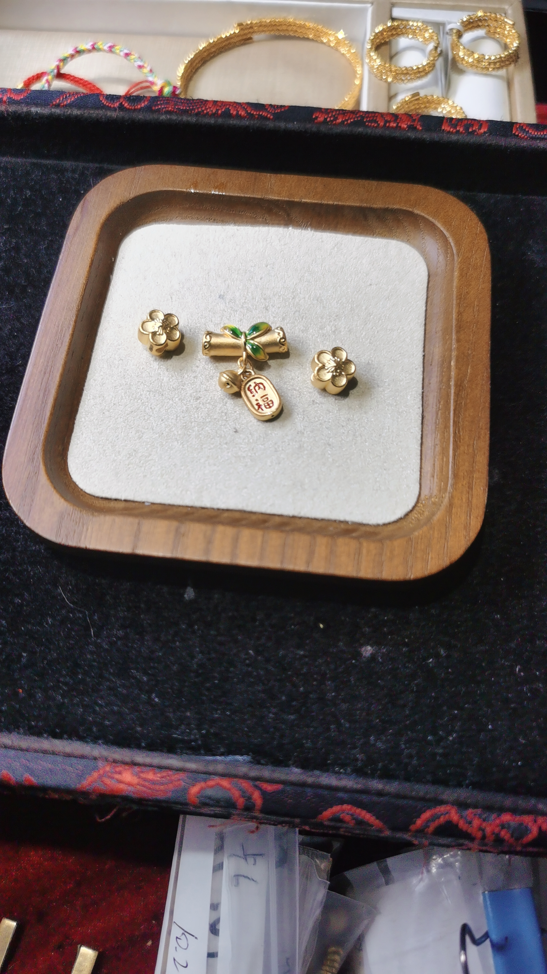 足金999硬金桃花烧蓝竹节牌子铃铛3.82转运珠
