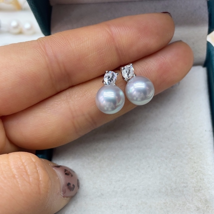 海水珍珠耳饰银S925镶嵌