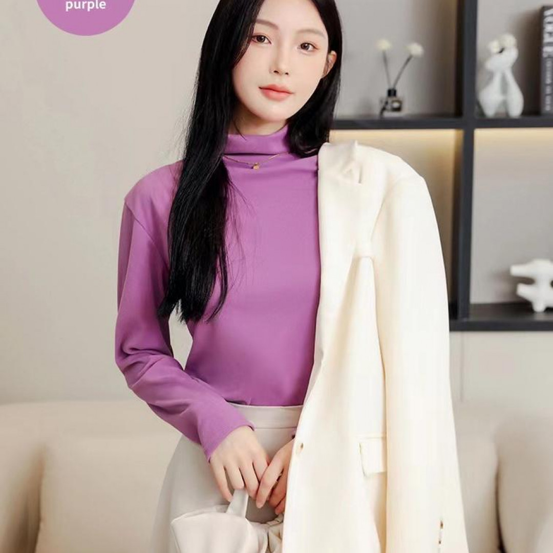 【粉丝福利】半高领长袖打底衫女长袖内搭双面磨毛秋冬季修身上衣