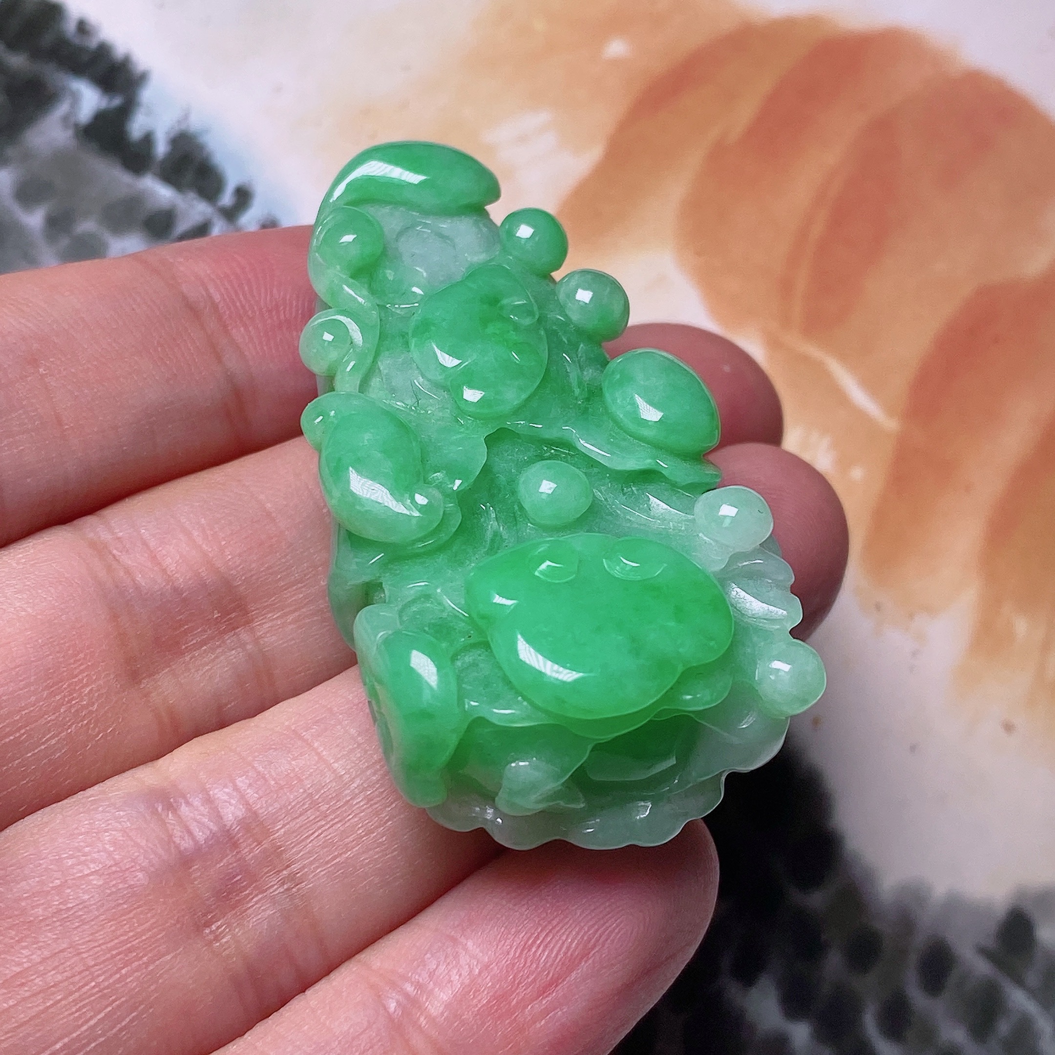 【晓荷】天然缅甸A货翡翠 飘绿百财挂件