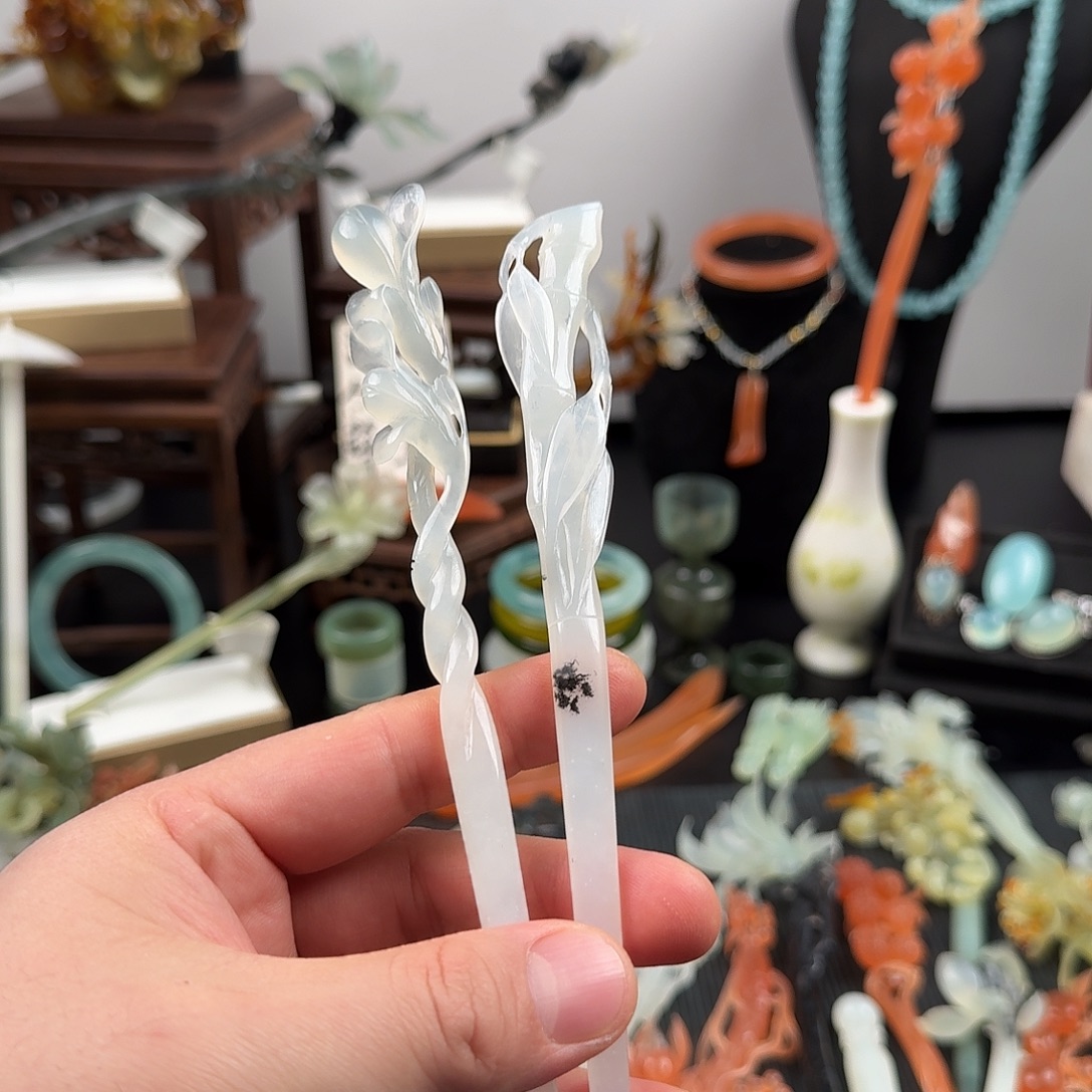 香***雾蛇纹石玉未镶嵌发饰