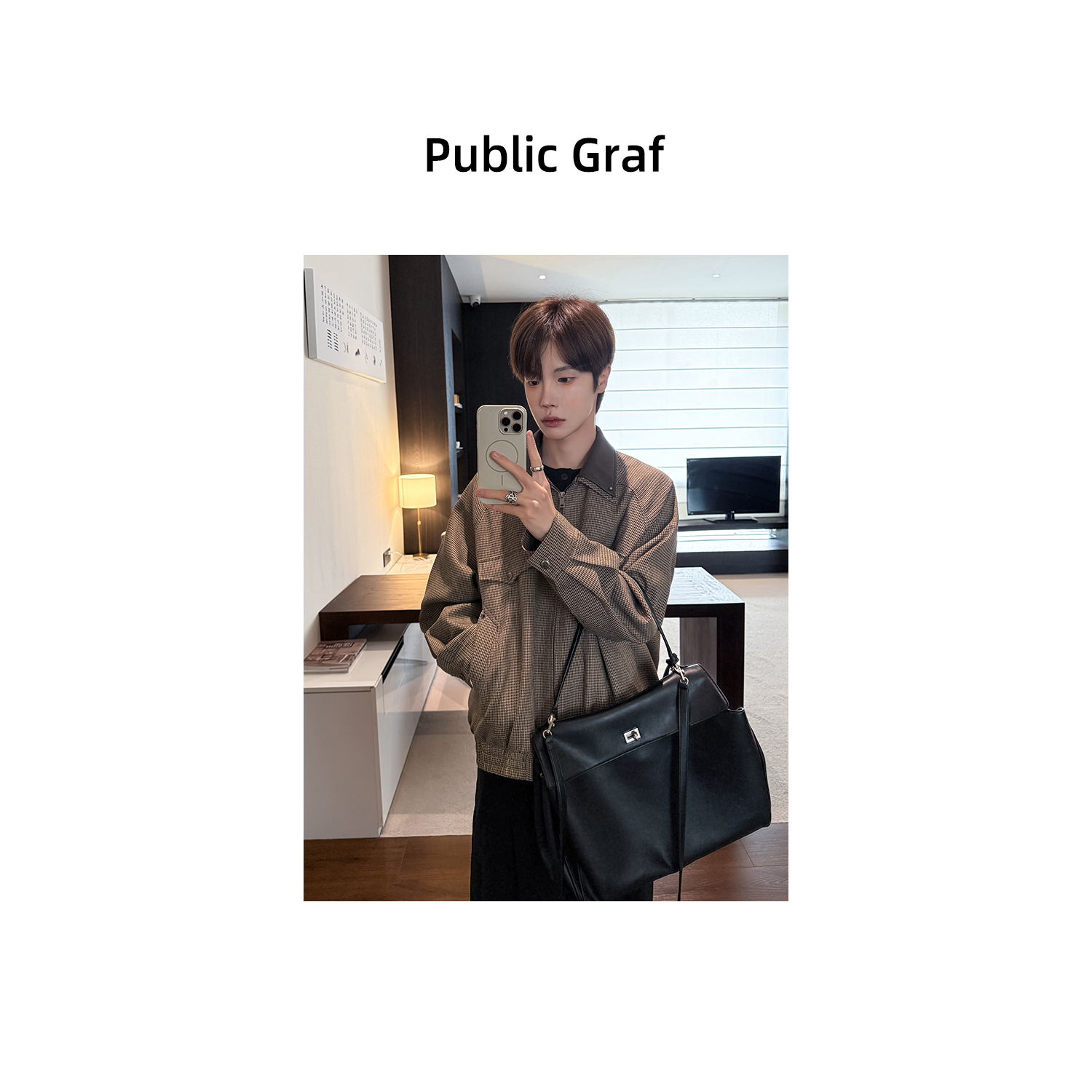 高林凡 小众设计感拼接双层领夹克外套宽松痞帅百搭时髦棒球服