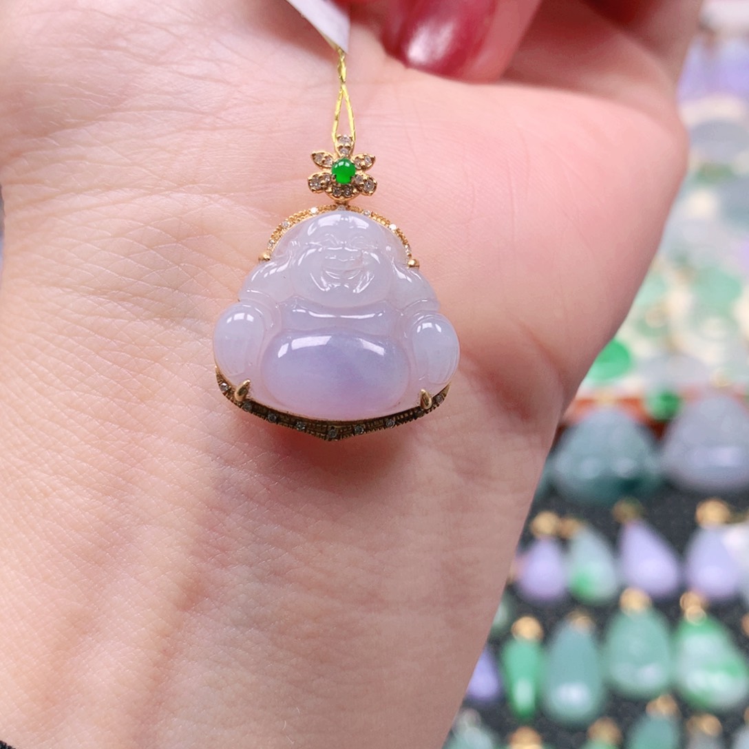 吊坠(不含链)18K金镶嵌翡翠