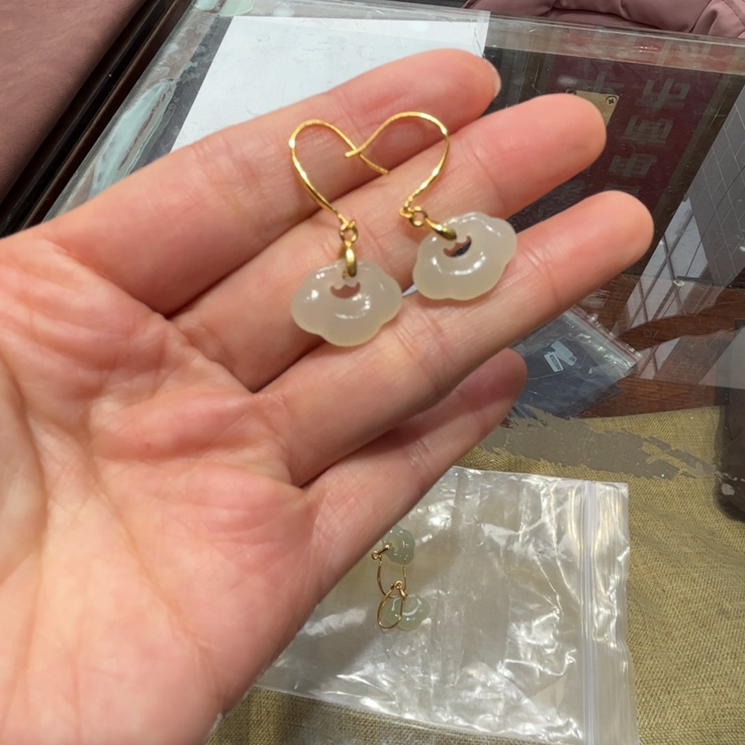 和田玉耳饰银S925镶嵌