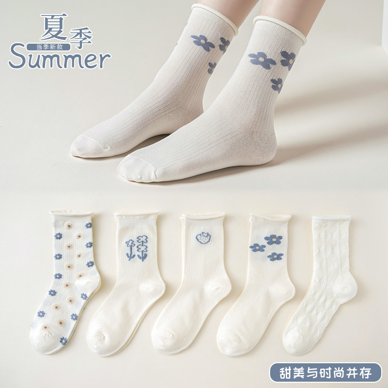 蜂织春夏棉袜子女中长筒女袜可爱清新学院风长袜子