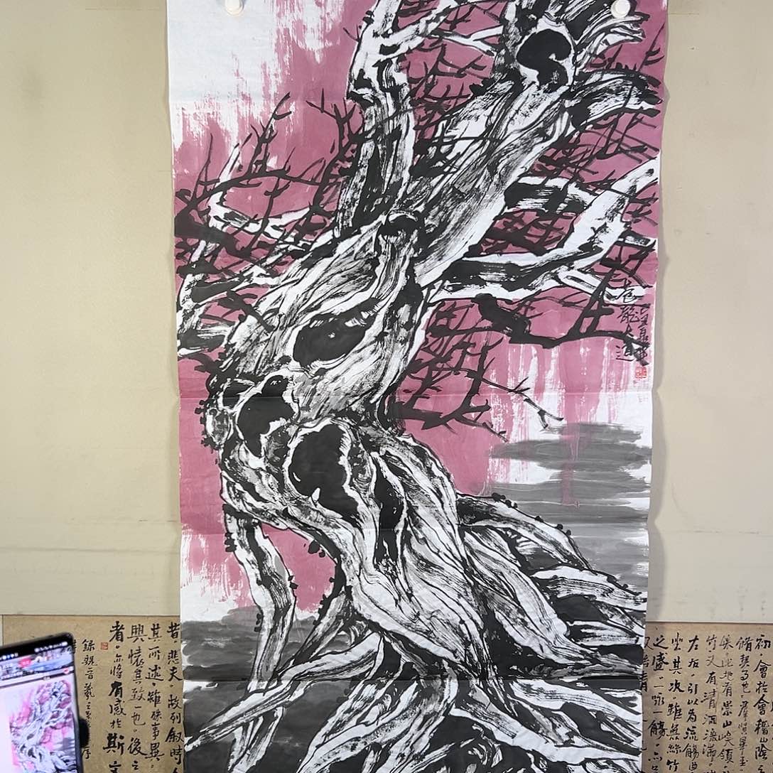 国画524 花鸟在树丛的顶端鸣叫叫声