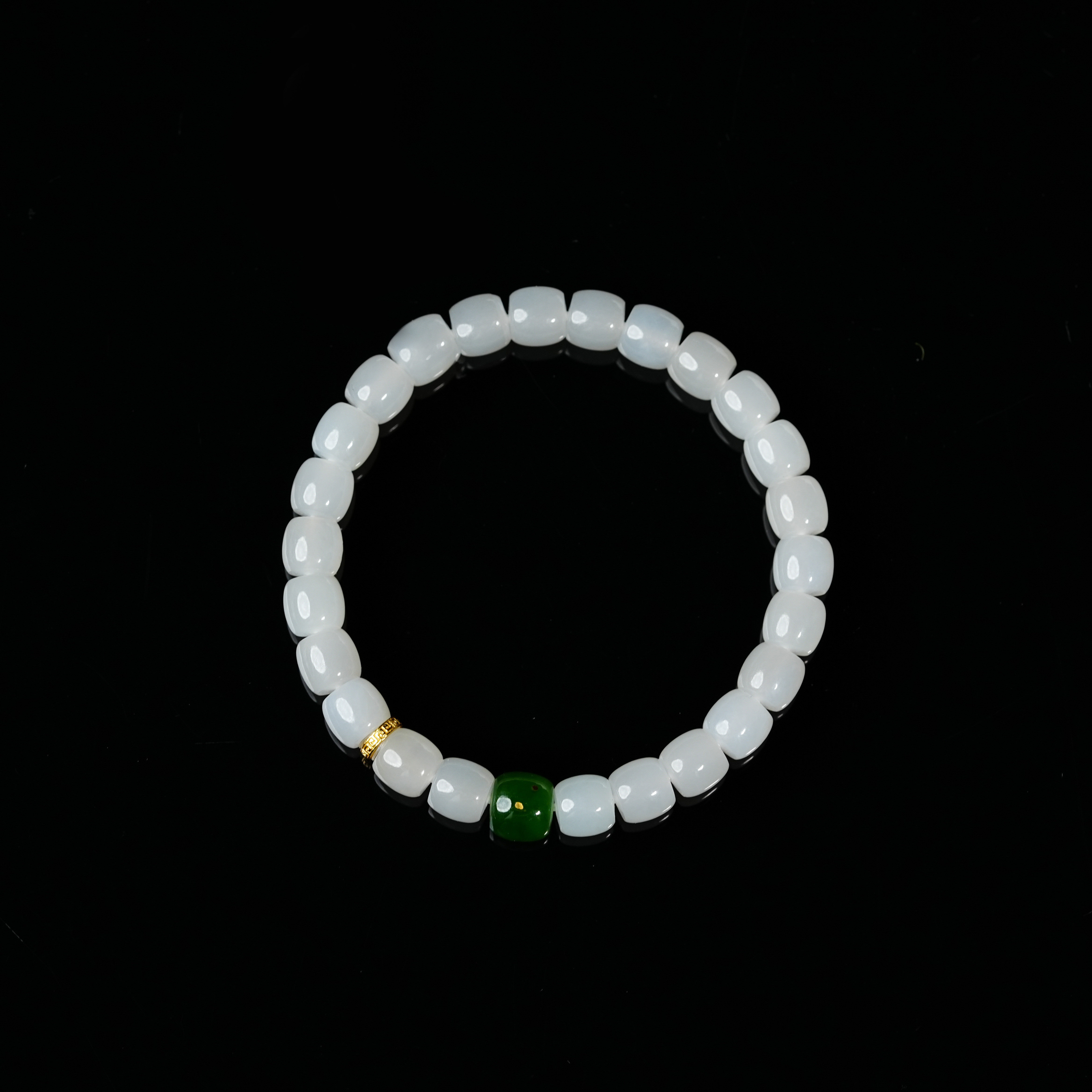 【小涵专属】s925和田玉白玉搭碧玉措金手串 多样性发一 7*6