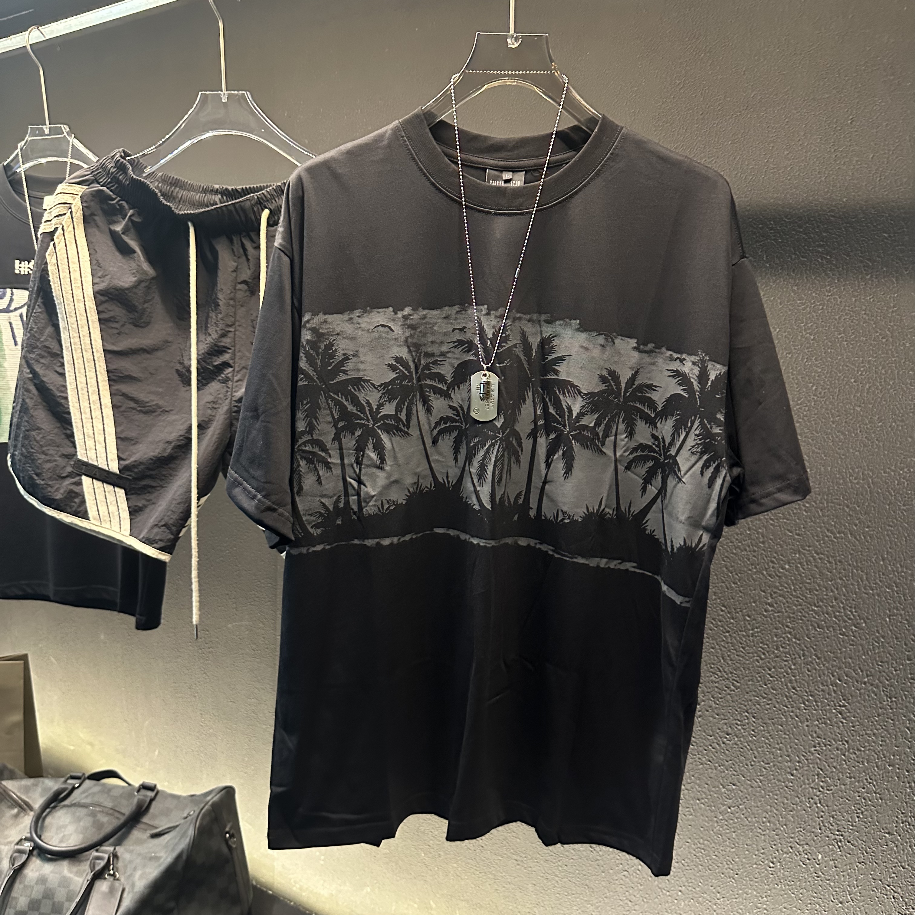 潮流新款夏季潮牌椰树印花oversize短袖男宽松百搭情侣装半袖T恤