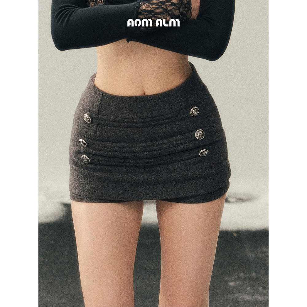 AOMALM少也眼"荒野叙事诗"%毛呢裙裤半身裙女冬季a字性感包臀短裙
