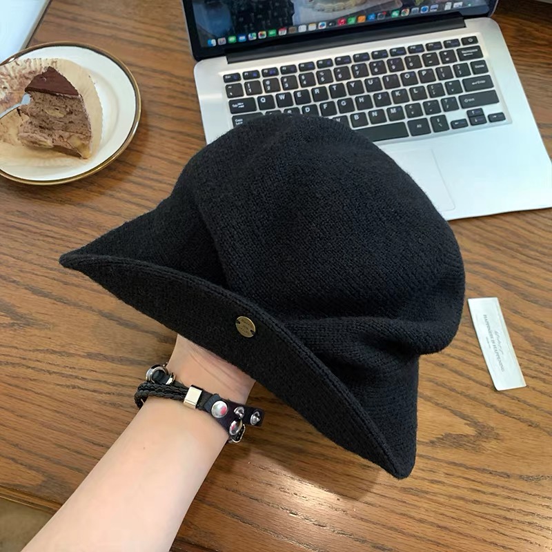 噜噜啦噜 法式礼针织帽女2025秋冬新优雅显脸小卷边千金渔夫帽子