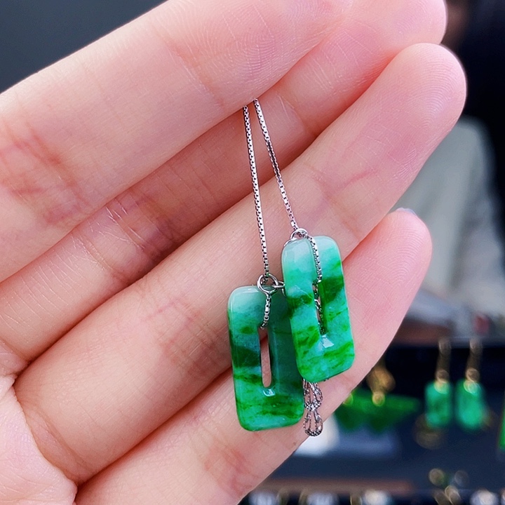 翡翠耳饰银S925镶嵌饰品