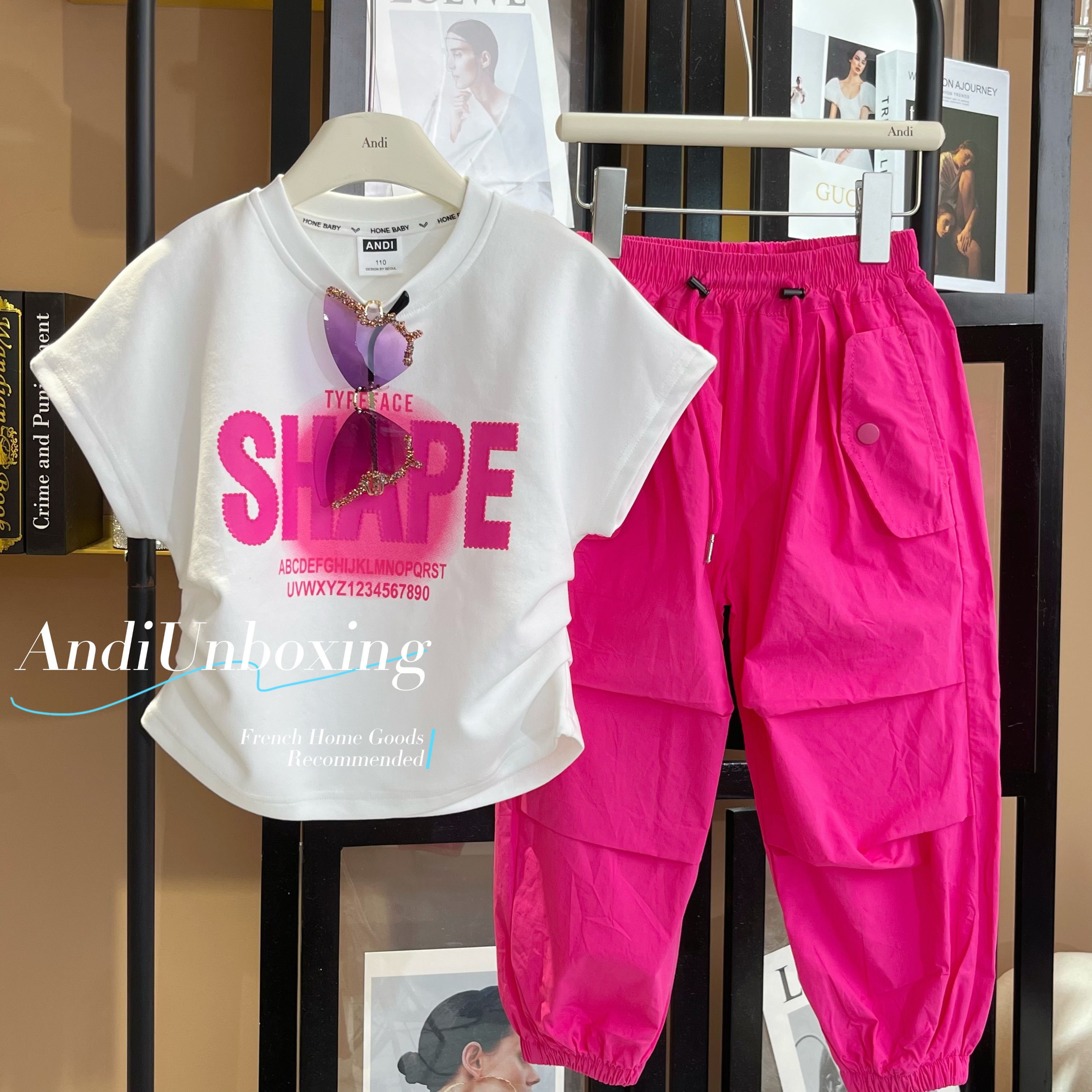 〖ANDI〗订制夏款中大童字母短袖工装长裤休闲套装2364