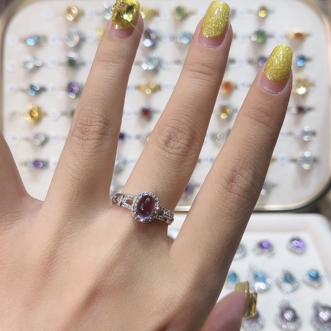 蛇纹石玉戒指银S925镶嵌