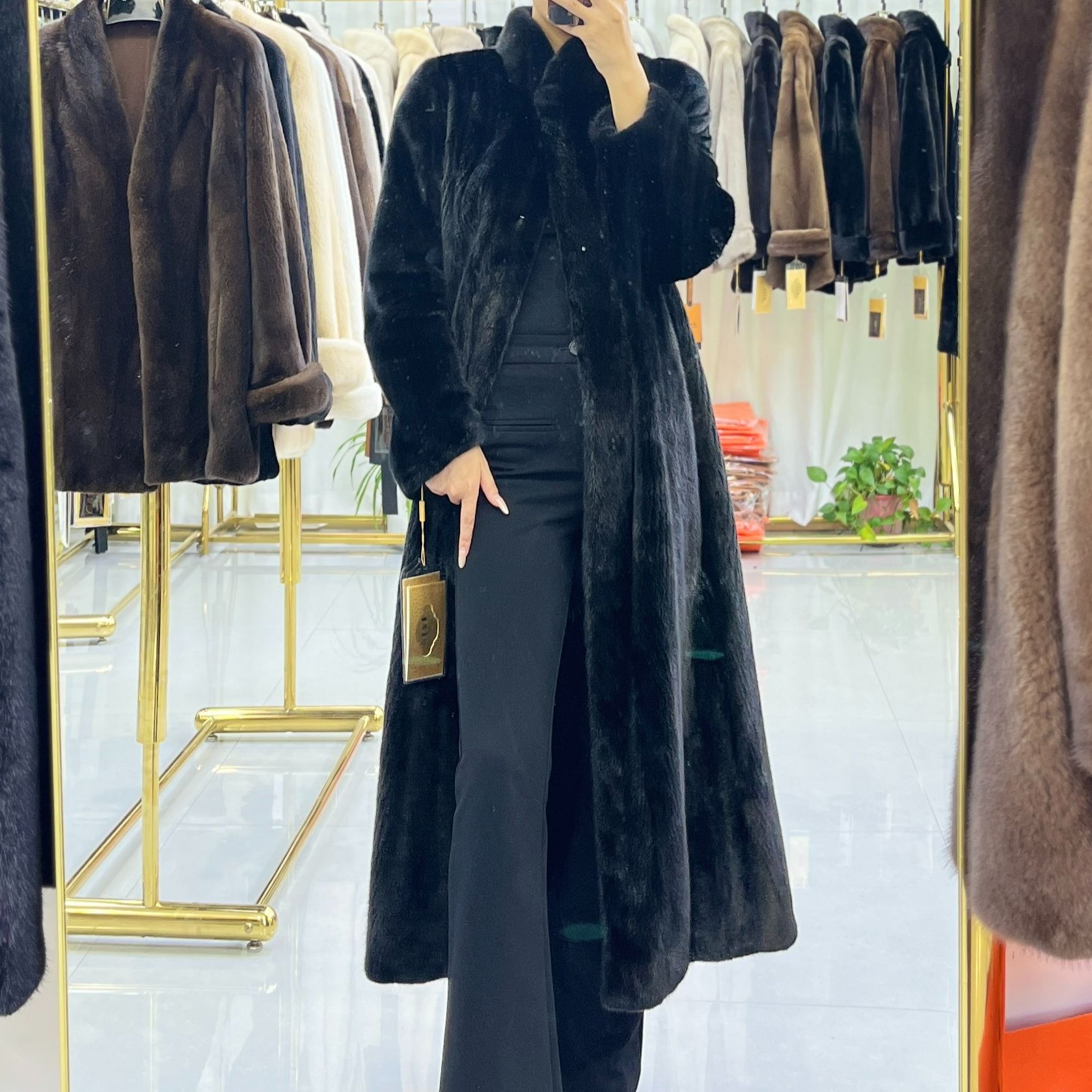 【圣世皇妃】0523013谢贝同款秋冬抽刀款气质长款貂皮大衣