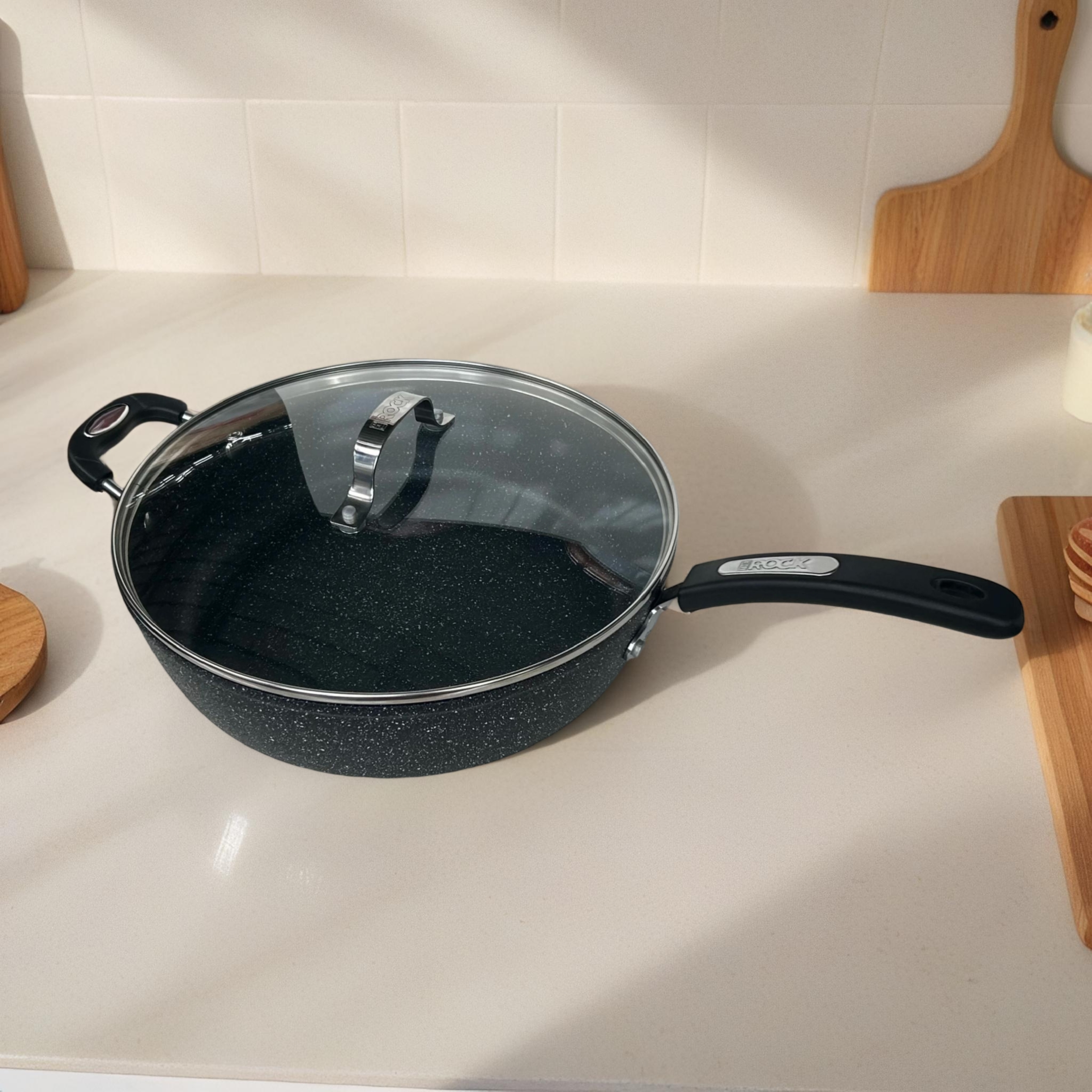 ROCK品牌30CM煎炒一体锅深煎锅美国华福涂层可用电磁炉配盖